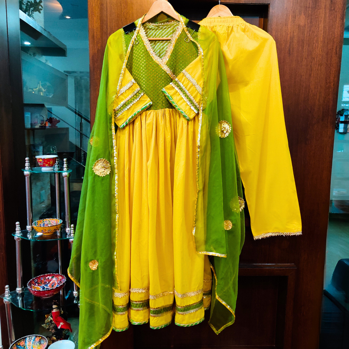 Yellow Cotton Stitched Anarkali Suit Set - Mom & You Clothing