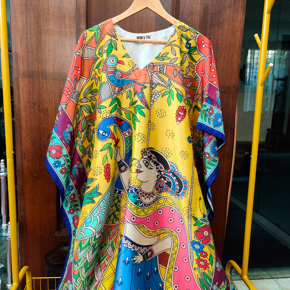 Yellow Digital Printed Muslin Silk Stitched Kurta Kaftan - Mom & You Clothing