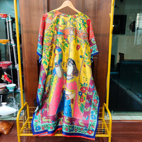 Yellow Digital Printed Muslin Silk Stitched Kurta Kaftan - Mom & You Clothing