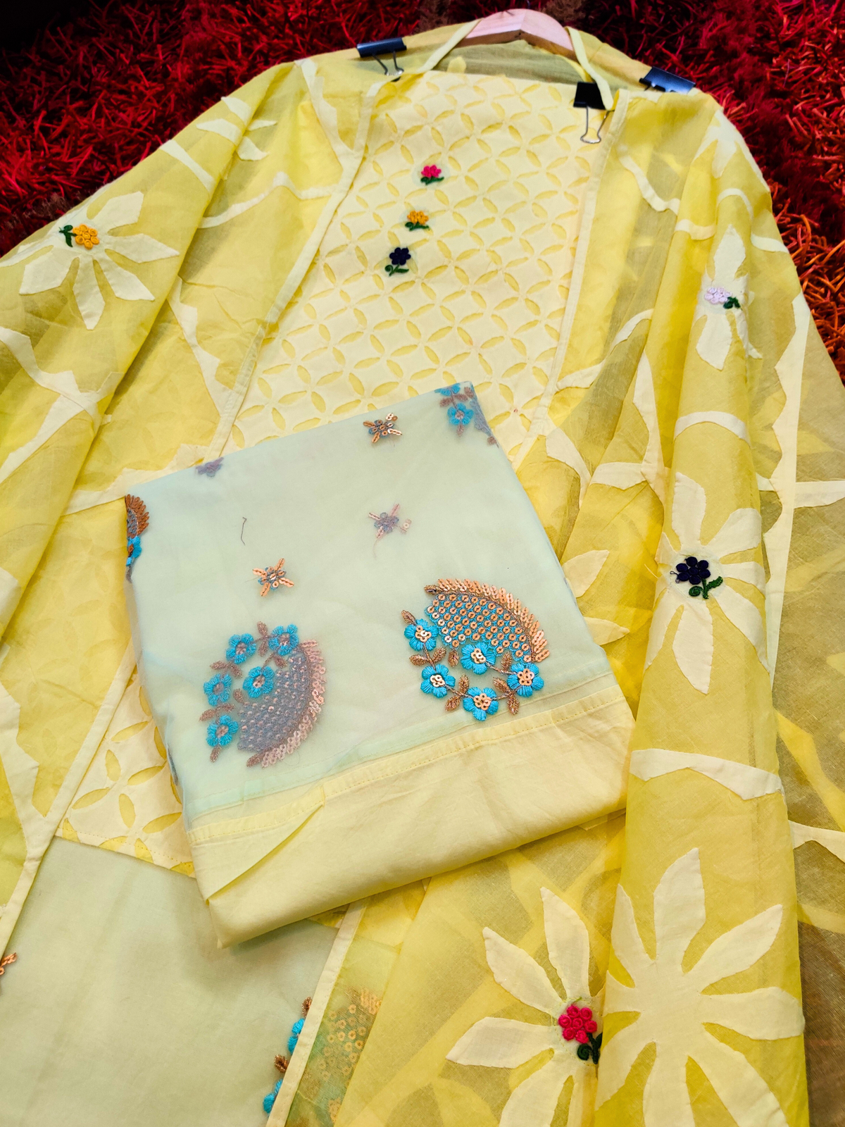 Yellow Sindh Craft Unstitched Dress Material Suit Set - Mom & You Clothing