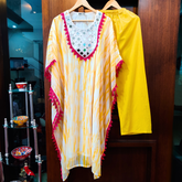 Yellow and White Tie Dye Kurta Kaftan Georgette Stitched Co-Ord Set - Mom & You Clothing