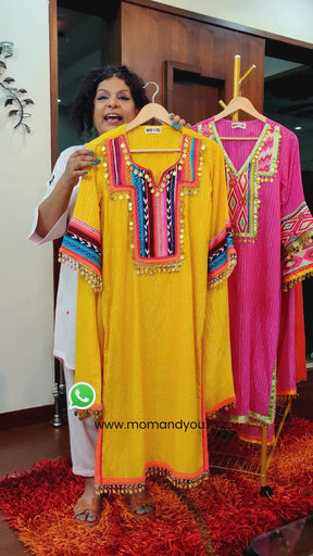 Yellow Multi-Colour Embroidered Lurex Cotton Stitched Co-Ord Set