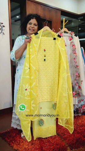 Yellow Sindh Craft Unstitched Dress Material Suit Set