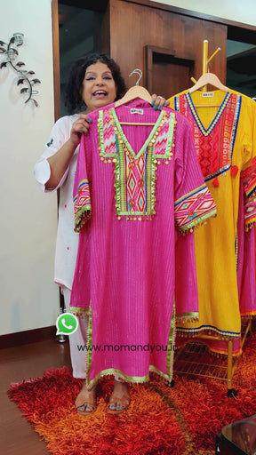 Pink Multi-Colour Green Embroidered Lurex Cotton Stitched Co-Ord Set