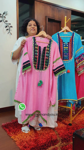 Pink Multi Colour Embroidered Lurex Cotton Stitched Co-Ord Set