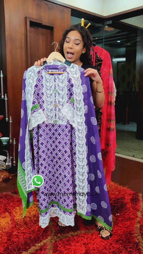 Purple and white Digital Printed Cotton Stitched Suit Set