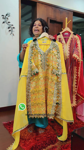 Yellow Georgette Green Gota Stitched Suit Set