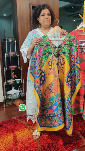 Multi Colour Digital Printed Muslin Silk Stitched Kurta Kaftan