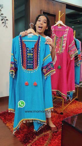 Sky Blue Multi-Colour Embroidered Lurex Cotton Stitched Co-Ord Set