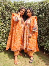 Orange Floral Multi Embroidered Stitched Suit Set