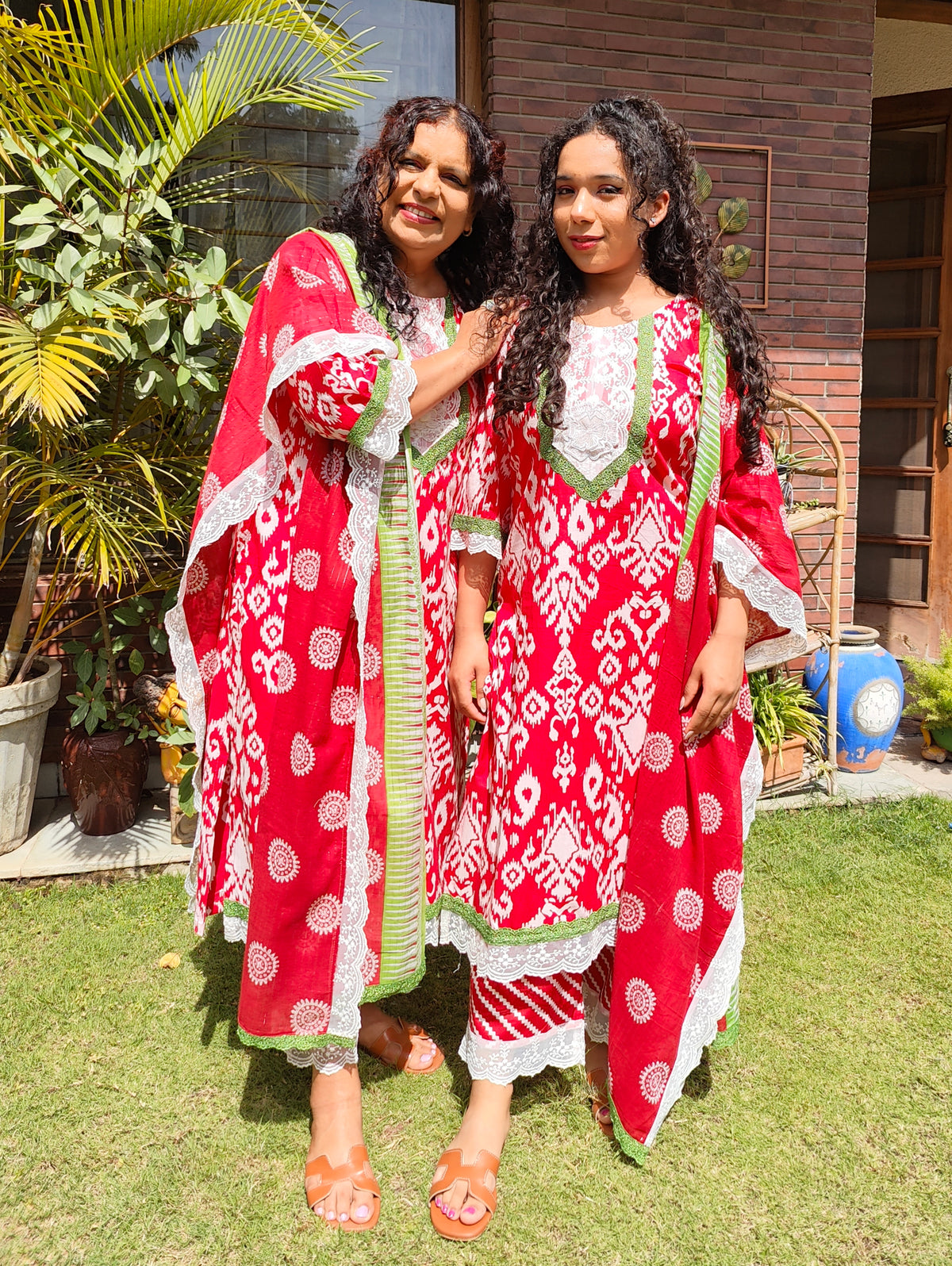 Red Digital Printed Cotton Stitched Suit Set